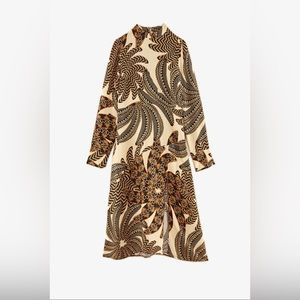 NWT FARM Rio Yawanawa Vanahu Midi Ethnic Tribal Banana Floral Mock Neck Dress M